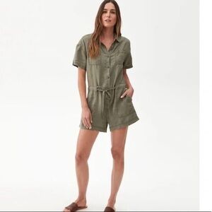 Olive Green Button-Up Romper